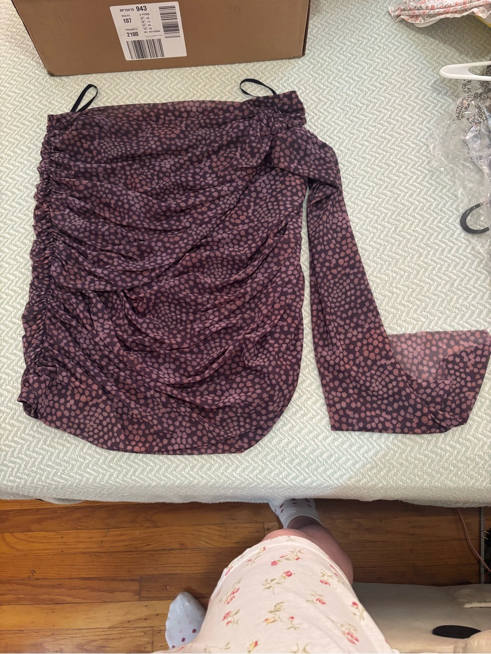 Anthropologie Purple & Pink Dotted Ruched Mini Skirt